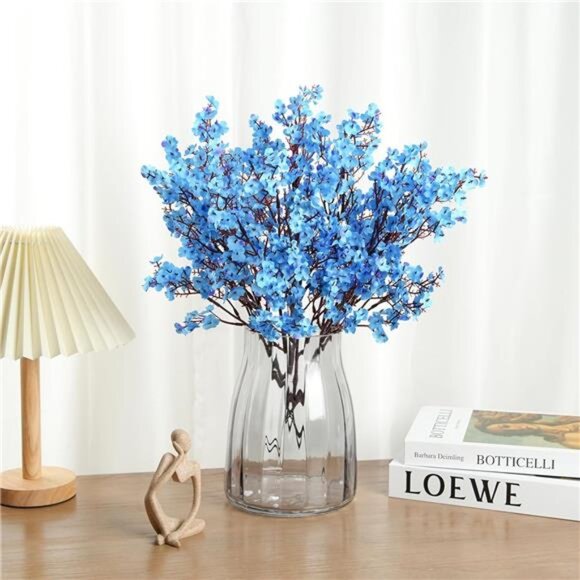 New 8Pcs Artificial Flowers Fake Babys Breath Bouquet,Blue Fake Flowers Plants - Picture 2 of 7